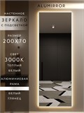 Зеркало настенное 200х70 см с подсветкой. Свет: Теплый белый 3000К. В алюминиевой раме интерьерное ALUMIRROR 200-240_200x70_BL_CTRL_нет_LIGHT_теплый