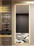 Зеркало настенное 200х70 см с подсветкой. Свет: Теплый белый 3000К. В алюминиевой раме интерьерное ALUMIRROR 200-240_200x70_BL_CTRL_нет_LIGHT_теплый