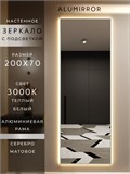 Зеркало настенное 200х70 см с подсветкой. Свет: Теплый белый 3000К. В алюминиевой раме интерьерное ALUMIRROR 200-240_200x70_BL_CTRL_нет_LIGHT_теплый