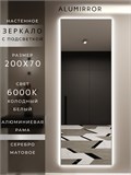Зеркало настенное 200х70 см с подсветкой. Свет: Холодный белый 6000К. В алюминиевой раме интерьерное ALUMIRROR 200-240_200x70_BL_CTRL_нет_LIGHT_холодный