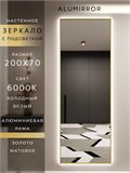 Зеркало настенное 200х70 см с подсветкой. Свет: Холодный белый 6000К. В алюминиевой раме интерьерное ALUMIRROR 200-240_200x70_BL_CTRL_нет_LIGHT_холодный