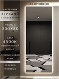 Зеркало настенное 200х80 см с подсветкой. Свет: Нейтральный белый 4500К. В алюминиевой раме интерьерное ALUMIRROR 200-240_200x80_BL_CTRL_нет_LIGHT_нейтральный