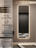 Зеркало настенное 210х60 см с подсветкой. Свет: Теплый белый 3000К. В алюминиевой раме интерьерное ALUMIRROR 200-240_210x60_BL_CTRL_нет_LIGHT_теплый