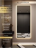 Зеркало настенное 210х80 см с подсветкой. Свет: Теплый белый 3000К. В алюминиевой раме интерьерное ALUMIRROR 200-240_210x80_BL_CTRL_нет_LIGHT_теплый