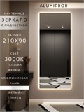 Зеркало настенное 210х90 см с подсветкой. Свет: Теплый белый 3000К. В алюминиевой раме интерьерное ALUMIRROR 200-240_210x90_BL_CTRL_нет_LIGHT_теплый