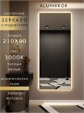 Зеркало настенное 210х90 см с подсветкой. Свет: Теплый белый 3000К. В алюминиевой раме интерьерное ALUMIRROR 200-240_210x90_BL_CTRL_нет_LIGHT_теплый