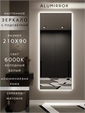 Зеркало настенное 210х90 см с подсветкой. Свет: Холодный белый 6000К. В алюминиевой раме интерьерное ALUMIRROR 200-240_210x90_BL_CTRL_нет_LIGHT_холодный