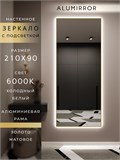 Зеркало настенное 210х90 см с подсветкой. Свет: Холодный белый 6000К. В алюминиевой раме интерьерное ALUMIRROR 200-240_210x90_BL_CTRL_нет_LIGHT_холодный