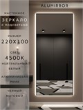 Зеркало настенное 220х100 см с подсветкой. Свет: Нейтральный белый 4500К. В алюминиевой раме интерьерное ALUMIRROR 200-240_220x100_BL_CTRL_нет_LIGHT_нейтральный