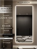 Зеркало настенное 220х100 см с подсветкой. Свет: Нейтральный белый 4500К. В алюминиевой раме интерьерное ALUMIRROR 200-240_220x100_BL_CTRL_нет_LIGHT_нейтральный