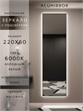 Зеркало настенное 220х60 см с подсветкой. Свет: Холодный белый 6000К. В алюминиевой раме интерьерное ALUMIRROR 200-240_220x60_BL_CTRL_нет_LIGHT_холодный