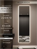 Зеркало настенное 220х70 см с подсветкой. Свет: Нейтральный белый 4500К. В алюминиевой раме интерьерное ALUMIRROR 200-240_220x70_BL_CTRL_нет_LIGHT_нейтральный