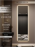 Зеркало настенное 220х70 см с подсветкой. Свет: Теплый белый 3000К. В алюминиевой раме интерьерное ALUMIRROR 200-240_220x70_BL_CTRL_нет_LIGHT_теплый