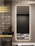 Зеркало настенное 220х80 см с подсветкой. Свет: Нейтральный белый 4500К. В алюминиевой раме интерьерное ALUMIRROR 200-240_220x80_BL_CTRL_нет_LIGHT_нейтральный