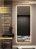 Зеркало настенное 220х80 см с подсветкой. Свет: Теплый белый 3000К. В алюминиевой раме интерьерное ALUMIRROR 200-240_220x80_BL_CTRL_нет_LIGHT_теплый