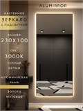 Зеркало настенное 230х100 см с подсветкой. Свет: Теплый белый 3000К. В алюминиевой раме интерьерное ALUMIRROR 200-240_230x100_BL_CTRL_нет_LIGHT_теплый