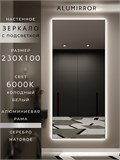Зеркало настенное 230х100 см с подсветкой. Свет: Холодный белый 6000К. В алюминиевой раме интерьерное ALUMIRROR 200-240_230x100_BL_CTRL_нет_LIGHT_холодный