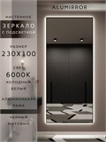 Зеркало настенное 230х100 см с подсветкой. Свет: Холодный белый 6000К. В алюминиевой раме интерьерное ALUMIRROR 200-240_230x100_BL_CTRL_нет_LIGHT_холодный