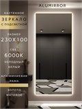 Зеркало настенное 230х100 см с подсветкой. Свет: Холодный белый 6000К. В алюминиевой раме интерьерное ALUMIRROR 200-240_230x100_BL_CTRL_нет_LIGHT_холодный