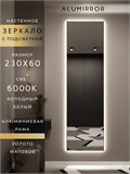 Зеркало настенное 230х60 см с подсветкой. Свет: Холодный белый 6000К. В алюминиевой раме интерьерное ALUMIRROR 200-240_230x60_BL_CTRL_нет_LIGHT_холодный