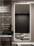 Зеркало настенное 240х100 см с подсветкой. Свет: Холодный белый 6000К. В алюминиевой раме интерьерное ALUMIRROR 200-240_240x100_BL_CTRL_нет_LIGHT_холодный