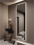 Зеркало настенное 240х60 см с подсветкой. Свет: Нейтральный белый 4500К. В алюминиевой раме интерьерное ALUMIRROR 200-240_240x60_BL_CTRL_нет_LIGHT_нейтральный
