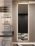 Зеркало настенное 240х60 см с подсветкой. Свет: Теплый белый 3000К. В алюминиевой раме интерьерное ALUMIRROR 200-240_240x60_BL_CTRL_нет_LIGHT_теплый