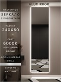 Зеркало настенное 240х60 см с подсветкой. Свет: Холодный белый 6000К. В алюминиевой раме интерьерное ALUMIRROR 200-240_240x60_BL_CTRL_нет_LIGHT_холодный