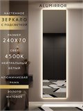 Зеркало настенное 240х70 см с подсветкой. Свет: Нейтральный белый 4500К. В алюминиевой раме интерьерное ALUMIRROR 200-240_240x70_BL_CTRL_нет_LIGHT_нейтральный