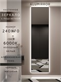 Зеркало настенное 240х70 см с подсветкой. Свет: Холодный белый 6000К. В алюминиевой раме интерьерное ALUMIRROR 200-240_240x70_BL_CTRL_нет_LIGHT_холодный