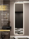 Зеркало настенное 240х70 см с подсветкой. Свет: Холодный белый 6000К. В алюминиевой раме интерьерное ALUMIRROR 200-240_240x70_BL_CTRL_нет_LIGHT_холодный