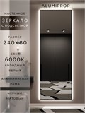 Зеркало настенное 240х80 см с подсветкой. Свет: Холодный белый 6000К. В алюминиевой раме интерьерное ALUMIRROR 200-240_240x80_BL_CTRL_нет_LIGHT_холодный