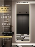 Зеркало настенное 240х80 см с подсветкой. Свет: Холодный белый 6000К. В алюминиевой раме интерьерное ALUMIRROR 200-240_240x80_BL_CTRL_нет_LIGHT_холодный