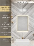 Зеркало в ванную 60х40 см с подсветкой. Свет: Нейтральный белый 4500К. В алюминиевой раме настенное ALUMIRROR 60-100_60x40_BL_CTRL_нет_LIGHT_нейтральный