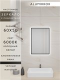Зеркало в ванную 60х50 см с подсветкой. Свет: Холодный белый 6000К. В алюминиевой раме настенное ALUMIRROR 60-100_60x50_BL_CTRL_нет_LIGHT_холодный