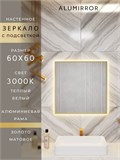 Зеркало в ванную 60х60 см с подсветкой. Свет: Теплый белый 3000К. В алюминиевой раме настенное ALUMIRROR 60-100_60x60_BL_CTRL_нет_LIGHT_теплый