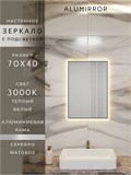 Зеркало в ванную 70х40 см с подсветкой. Свет: Теплый белый 3000К. В алюминиевой раме настенное ALUMIRROR 60-100_70x40_BL_CTRL_нет_LIGHT_теплый