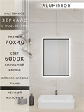 Зеркало в ванную 70х40 см с подсветкой. Свет: Холодный белый 6000К. В алюминиевой раме настенное ALUMIRROR 60-100_70x40_BL_CTRL_нет_LIGHT_холодный