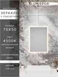 Зеркало в ванную 70х50 см с подсветкой. Свет: Нейтральный белый 4500К. В алюминиевой раме настенное ALUMIRROR 60-100_70x50_BL_CTRL_нет_LIGHT_нейтральный