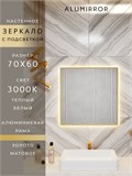 Зеркало в ванную 70х60 см с подсветкой. Свет: Теплый белый 3000К. В алюминиевой раме настенное ALUMIRROR 60-100_70x60_BL_CTRL_нет_LIGHT_теплый