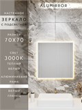 Зеркало в ванную 70х70 см с подсветкой. Свет: Теплый белый 3000К. В алюминиевой раме настенное ALUMIRROR 60-100_70x70_BL_CTRL_нет_LIGHT_теплый