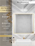 Зеркало в ванную 80х80 см с подсветкой. Свет: Холодный белый 6000К. В алюминиевой раме настенное ALUMIRROR 60-100_80x80_BL_CTRL_нет_LIGHT_холодный