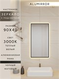 Зеркало в ванную 90х40 см с подсветкой. Свет: Теплый белый 3000К. В алюминиевой раме настенное ALUMIRROR 60-100_90x40_BL_CTRL_нет_LIGHT_теплый