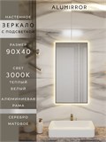 Зеркало в ванную 90х40 см с подсветкой. Свет: Теплый белый 3000К. В алюминиевой раме настенное ALUMIRROR 60-100_90x40_BL_CTRL_нет_LIGHT_теплый