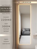 Зеркало настенное 220х60 см с подсветкой. Свет: Теплый белый 3000К. Без рамы интерьерное ALUMIRROR Без рамы_220x60_BL_CTRL_нет_LIGHT_теплый