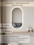 Зеркало настенное 100х50 см. нейтральный свет 4500К овальное с подсветкой М6 ALUMIRROR М6_100x50_BL_CTRL_бесконтактный_сенсор_LIGHT_нейтральный