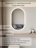 Зеркало настенное 100х60 см. нейтральный свет 4500К овальное с подсветкой М6 ALUMIRROR М6_100x60_BL_CTRL_бесконтактный_сенсор_LIGHT_нейтральный