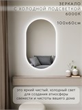 Зеркало настенное 100х60 см. холодный свет 6000К овальное с подсветкой М6 ALUMIRROR М6_100x60_BL_CTRL_бесконтактный_сенсор_LIGHT_холодный