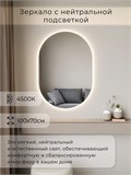 Зеркало настенное 100х70 см. нейтральный свет 4500К овальное с подсветкой М6 ALUMIRROR М6_100x70_BL_CTRL_бесконтактный_сенсор_LIGHT_нейтральный