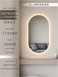 Зеркало настенное 110х60 см. теплый свет 3000К овальное с подсветкой М6 ALUMIRROR М6_110x60_BL_CTRL_бесконтактный_сенсор_LIGHT_теплый